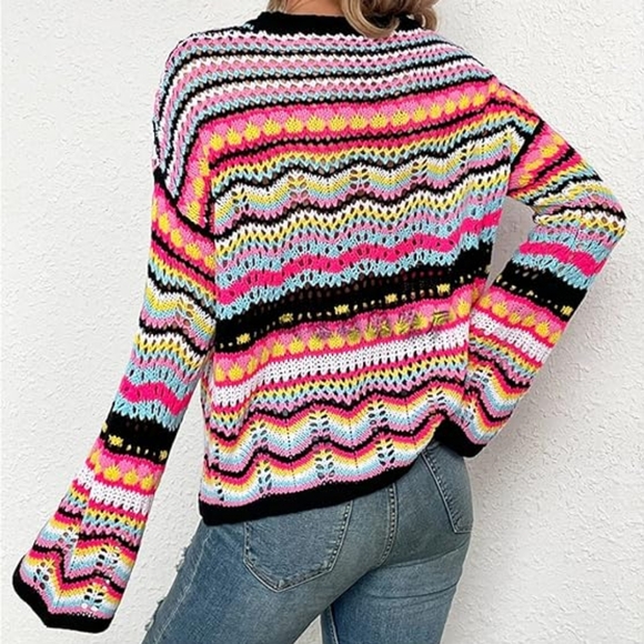 Cider Striped Loose Whimsigoth Style Bellsleeve Pullover Airy Sweater Medium - Picture 6 of 11